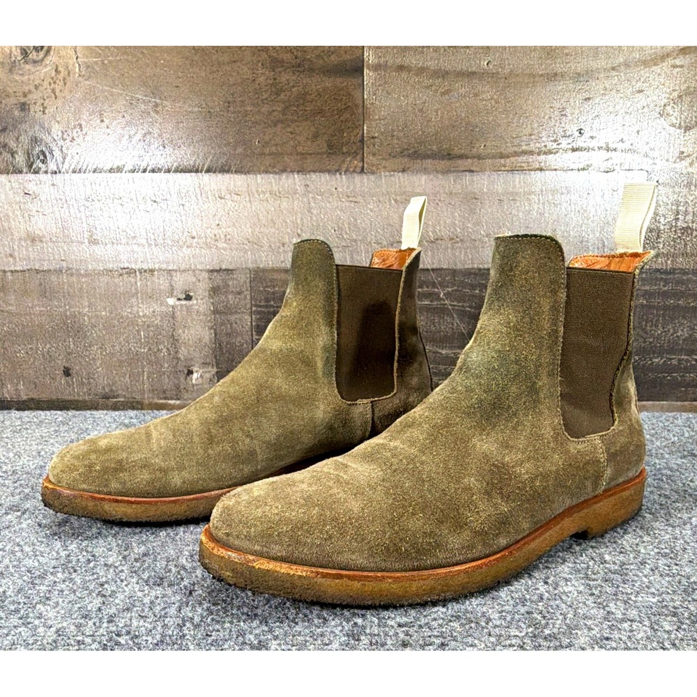 Common Projects Men's 41 Olive Suede Chelsea Ankle Boots Round Toe Pull-On